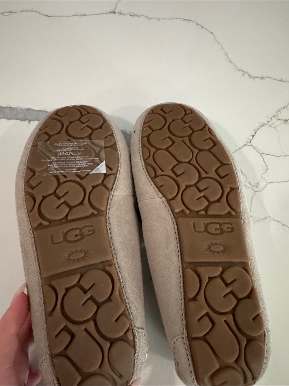 UGG Faux-Suede Shearling Moccasin Slippers in Light Taupe - Picture 4 of 7